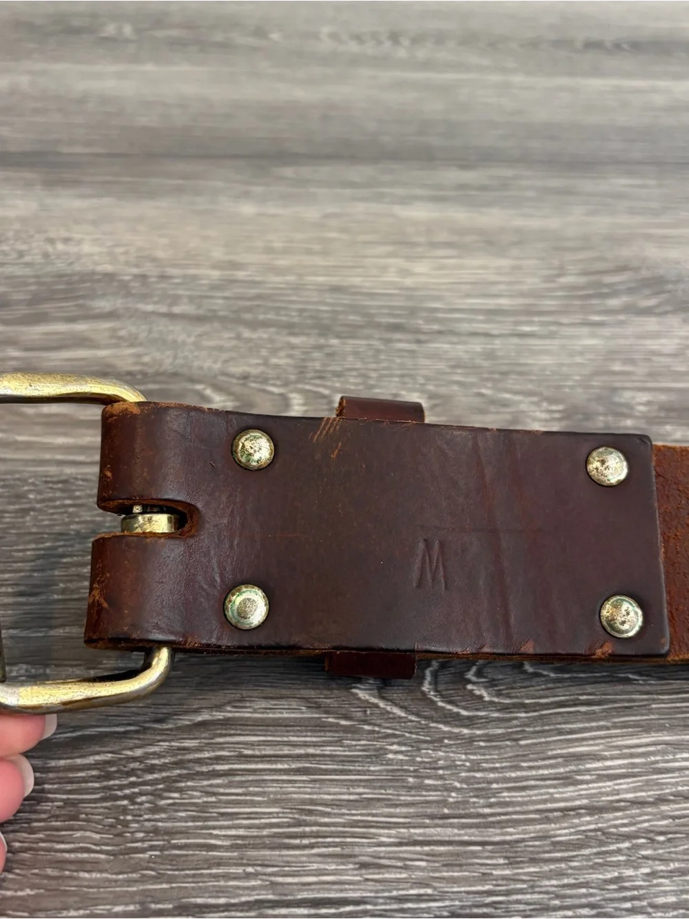 Vintage Thick Brown Leather Weightlifting Powerlifting Belt Brass Buckle